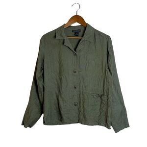 Herman Geist green 100% silk button down shirt